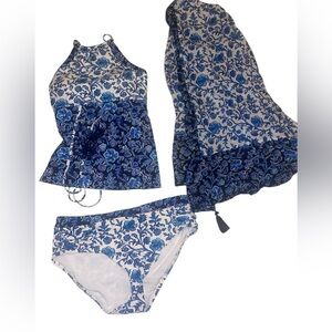 3 pieces Tommy Bahama Woodblock Reversible Tankini with matching wrap S